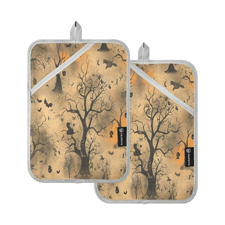 

Halloween Dusk Forest Set of 2 Heat-Resistant Quilted Pads Silver Polyester 7 x 9.8