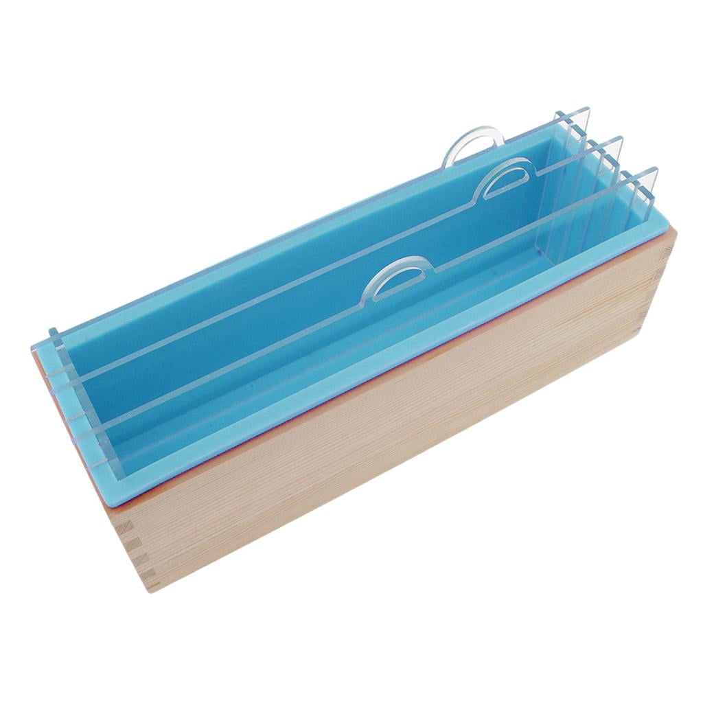 FVDPWYE Rectangle Soap Silicone Loaf Mold Dividers w/Wood Box For Candle Making Supplies Blue