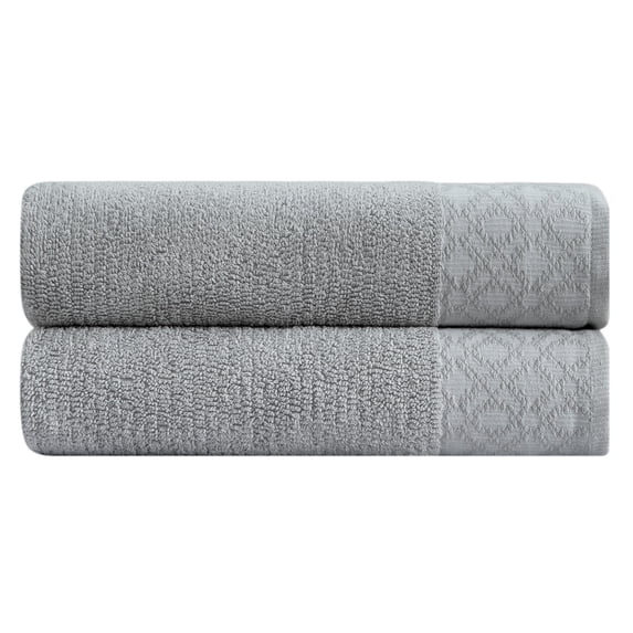 Market & Place Turkish Cotton Jacquard 2-Piece Bath Towel Set, Light Grey