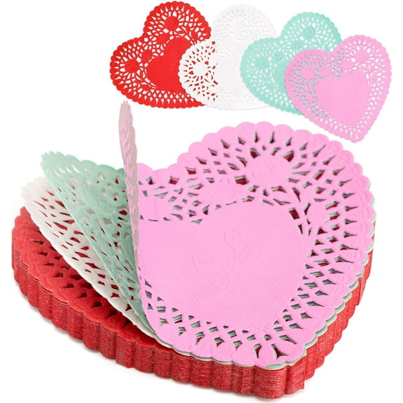 600PCS Paper Heart Doilies for Crafts - Valentines Day Decorations Red/Pink/White Lace Cutouts, Wedding Valentine's Party Decor Ornaments, 4"