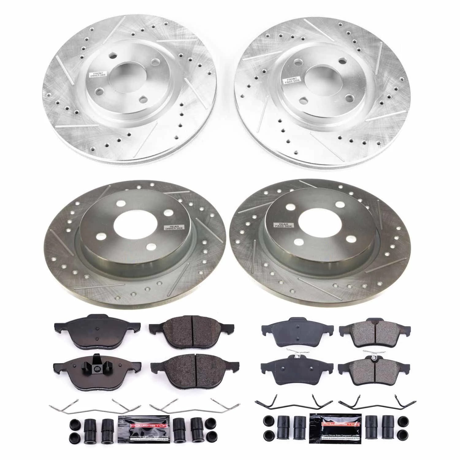PowerStop Front and Rear Z23 Evolution Sport Carbon-Fiber Ceramic Brake Pad and Drilled & Slotted Rotor Kit Fits: FORD Select Models K7911