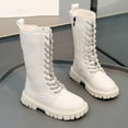 thumbnail image 6 of Miluxas Girls Leather Lace-up Waterproof Side Zipper Mid Calf Combat Riding Winter Princess Boots Casual Versatile Boots (Toddler/Little Kid/Big Kid) White 2.5(37), 6 of 9