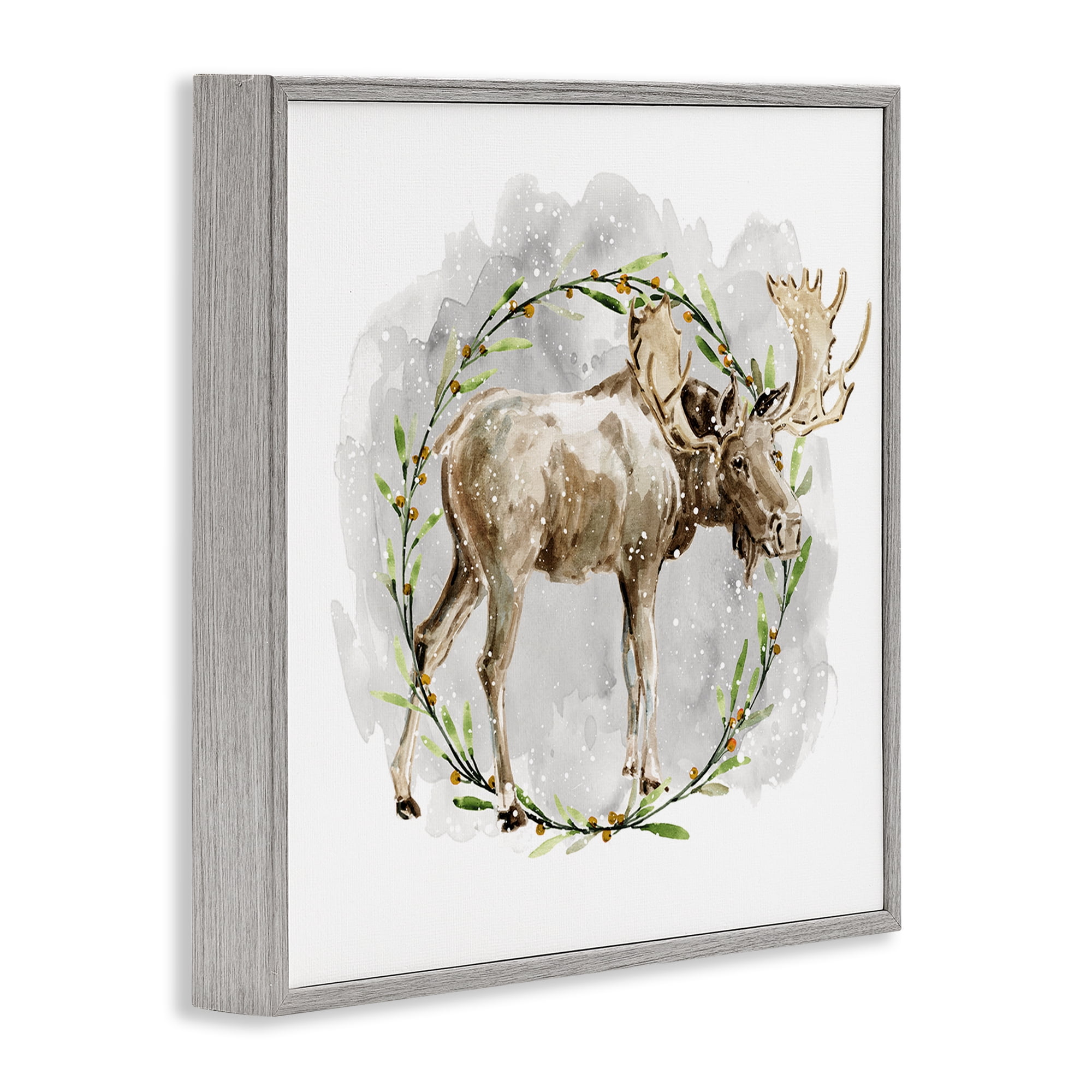 Stupell Industries Rustic Moose with Wreath Animals & Insects Painting Gray Framed Art Prints Wall Art, 24 x 24