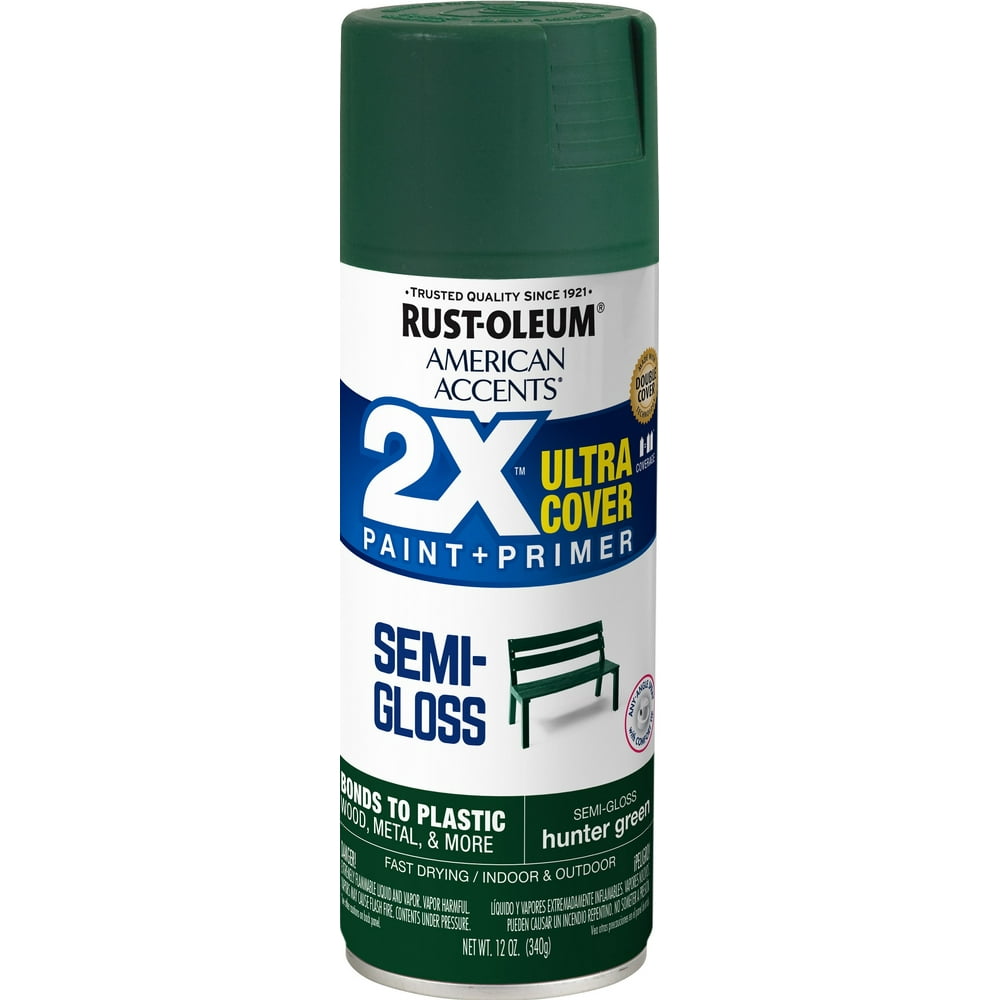 Hunter Green, RustOleum American Accents 2X Ultra Cover SemiGloss Spray Paint, 12 oz Walmart