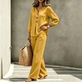 thumbnail image 5 of Wenini Women's 2 Piece Set V Neck Button down Top High Waist Wide Leg Pants Casual Loungewear Vacation Outfit, 5 of 7