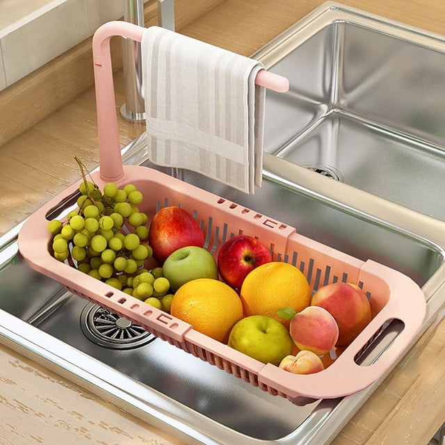 Oleegame 1PC Shower Soap Dish With Hook Adjustable To Fit Any Size Sink Large Capacity Storage Retractable Sink Storage Rack Towel Rack Pink