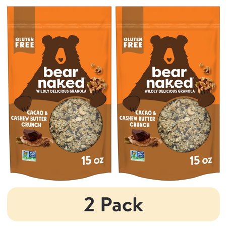 (2 pack) Bear Naked Granola Cereal, Breakfast Snacks, Whole Grain Granola, Mega Pack, Cacao and Cashew Butter Crunch, 15oz Bag (1 Bag)