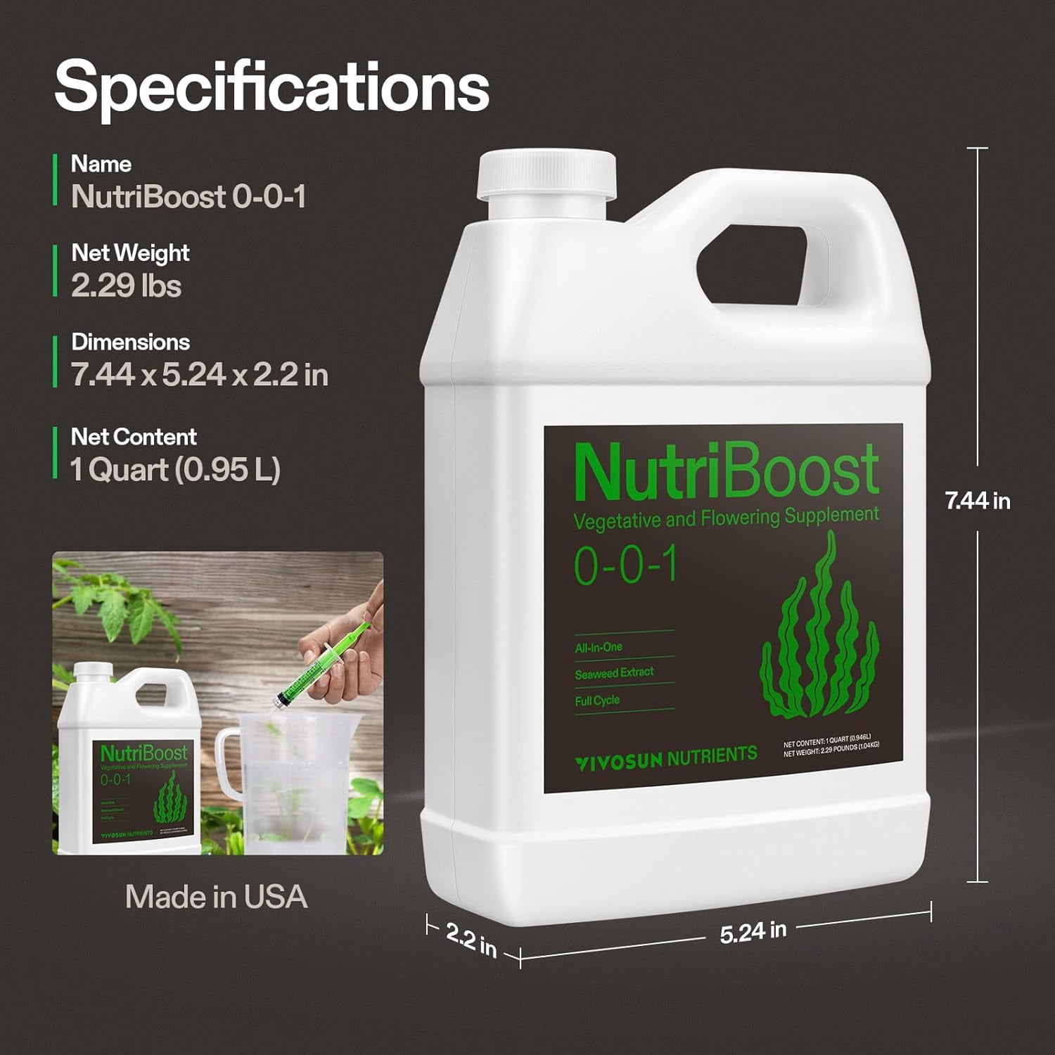 VIVOSUN Seaweed and Kelp Fertilizer, Concentrated Plant Additive NutriBoost (0-0-1), All-Purpose Liquid Food for All Growing Stages, for Trees, Vegetables, Flowers, Fruits, Lawn, 32 Ounces/1 Quart