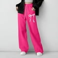 thumbnail image 4 of dazeni Girl's Fleece Lined Baggy Sweatpants Cute Bowknot Print Straight Leg Athletic Pants with Pockets Loose Casual Drawstring Active Swet Pants Fall Winter Clothes for Teen Girls Hot Pink 150, 4 of 8