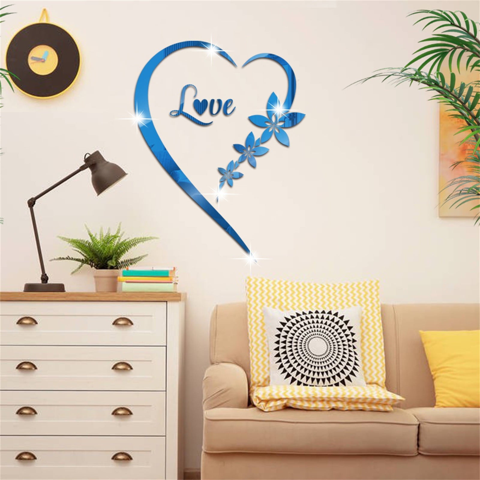 10pcs/pack 3d Acrylic Love Heart Wall Sticker Mirror Combination Decor