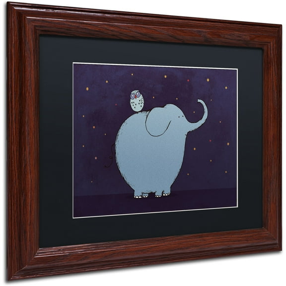Carla Martell 'Owl and Elephant' Black Matted Framed Art