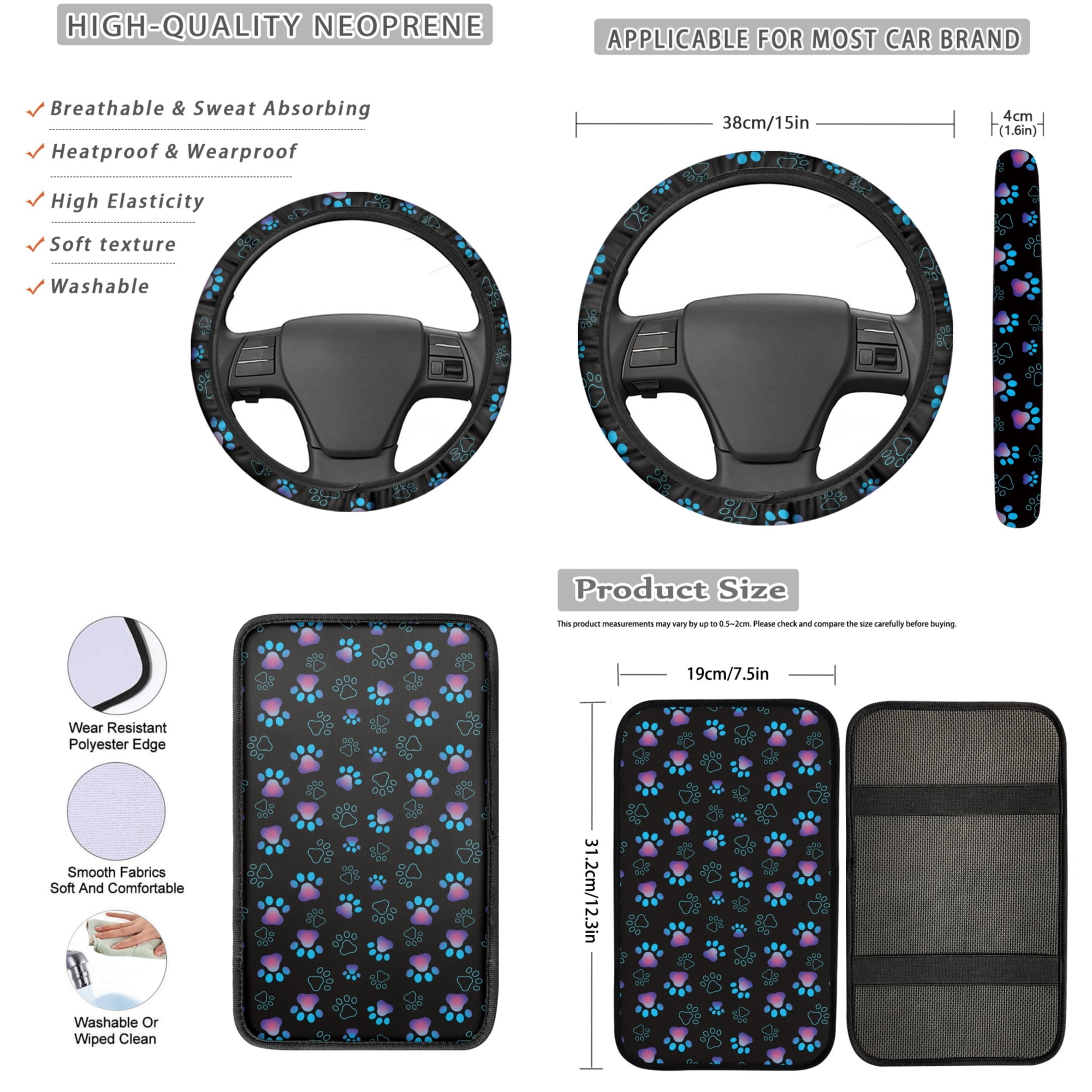 Jeiento Dog Paw Print Car Seat Cover Set for Front and Rear, Cute Auto Interior Accessories Full Set for Women Men Car Seat Protective Universal Fits for Cars, SUV, Truck, Sedan, Van
