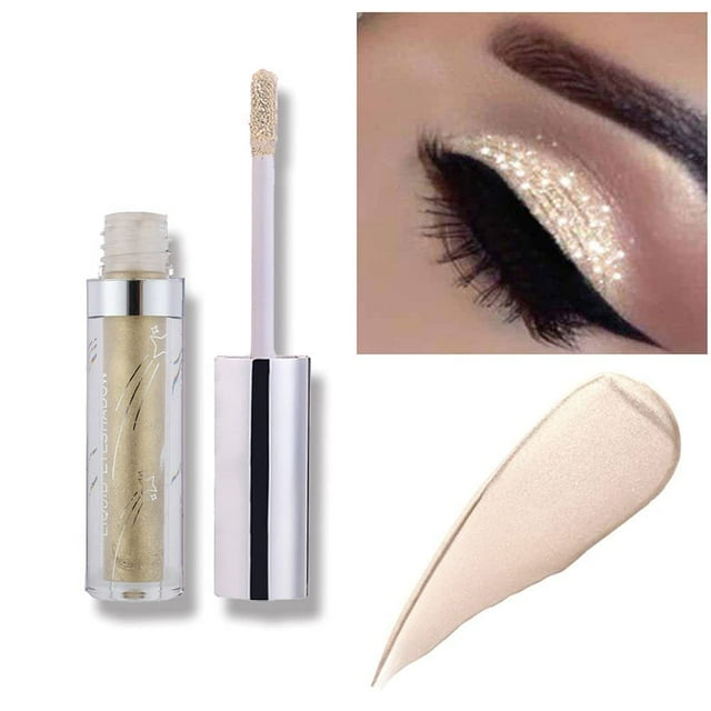 Hotiary Sombra de ojos líquida con purpurina metálica, sombra de ojos brillante, larga duración, resistente al agua, pigmentos altos, kit de maquillaje de ojos con brillo de metales (crema dorada)