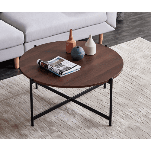 Boulevard F Modern Round coffee table,Black color frame with walnut top