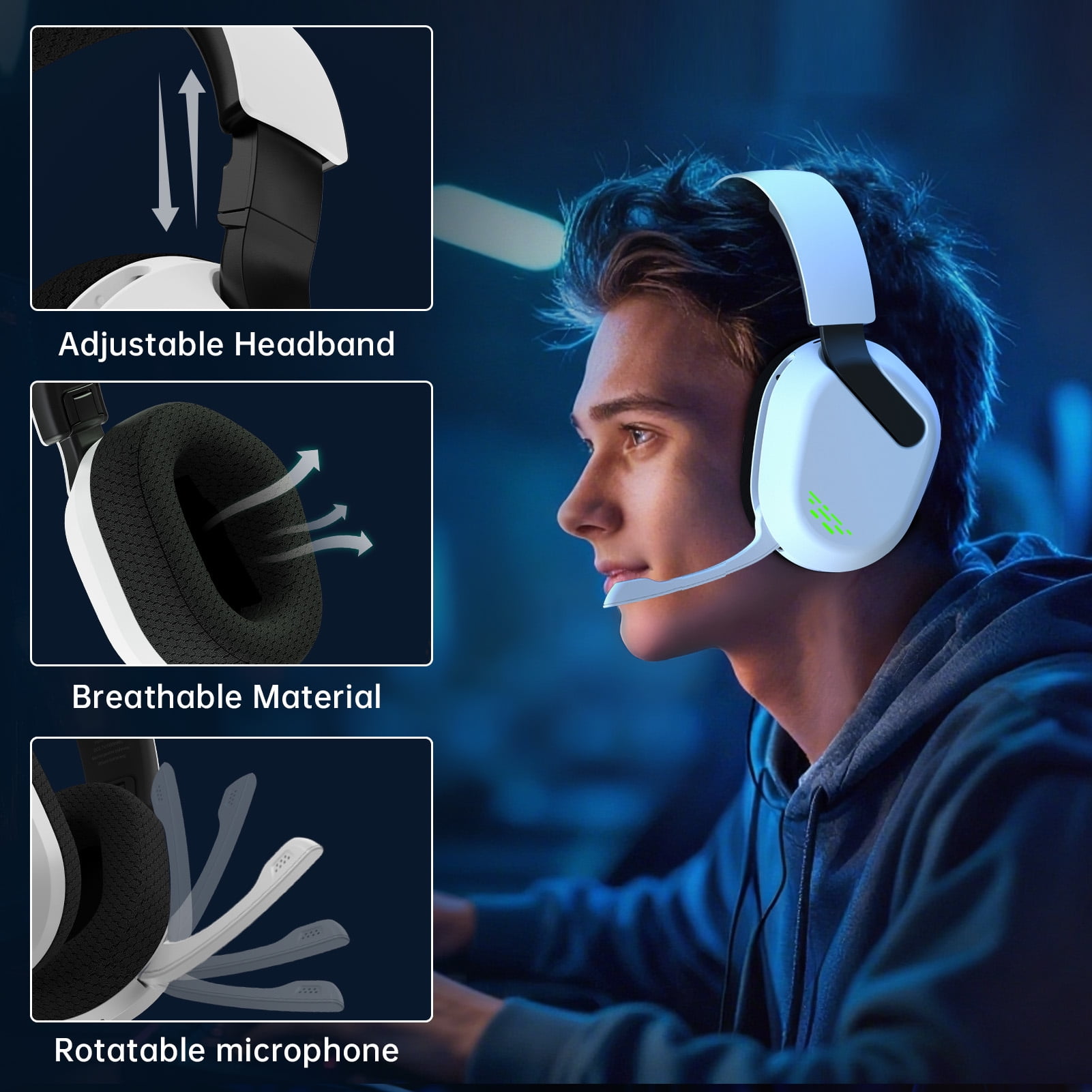 Wireless Gaming Headset for Xbox One,Xbox Series X|S, PS4, PS5,PC, Mac, Switch,Bluetooth 5.4,Xbox Headset with Noise Canceling Mic,Over Ear Gaming Headphone,3D Surround Sound,White