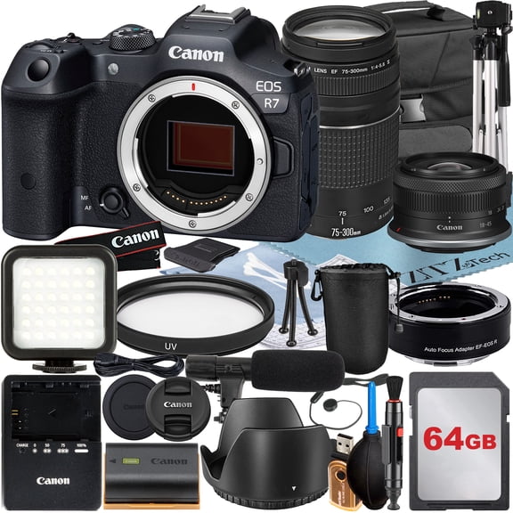 Canon EOS R7 Mirrorless Camera with RF-S 18-45mm   75-300mm Lens   Mount Adapter   SanDisk 64GB Card   ZeeTech Accessory Bundle (International Version)