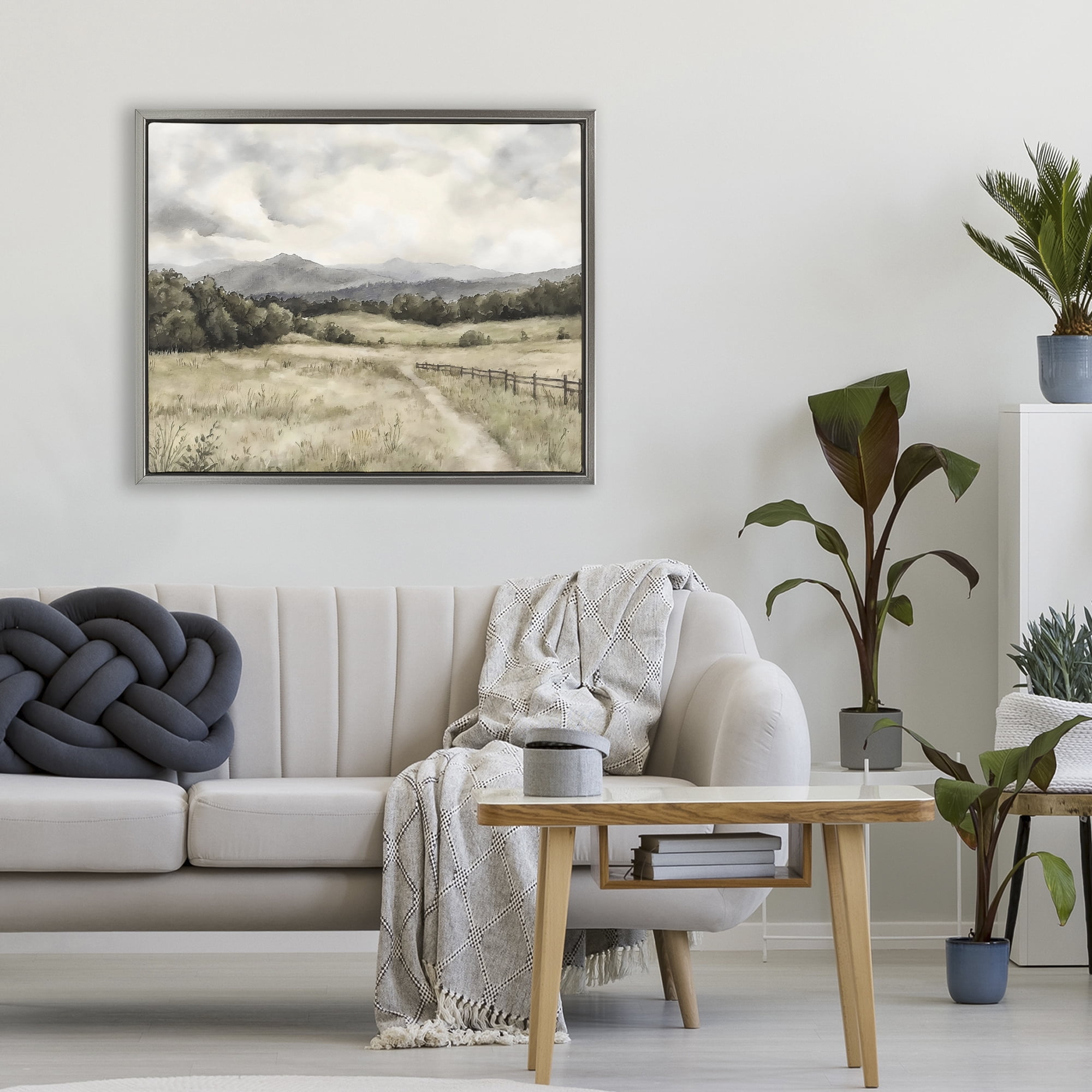 Stupell Industries Muted Trail Along Fence Gray Framed Floater Canvas Wall Art, design by Riley B