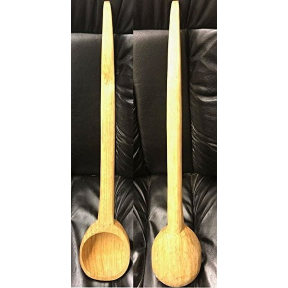 Made in Mexico Mexican Deep Wooden Wood Stirring Deep Spoon Cuchara Menear Revolver Onda De Pozolera Mole Birria Caldo Sopas Stews 12"