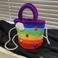thumbnail image 2 of Bolso LRH de arcoíris hecho a mano mochila de paja tejido a mano, 2 of 3