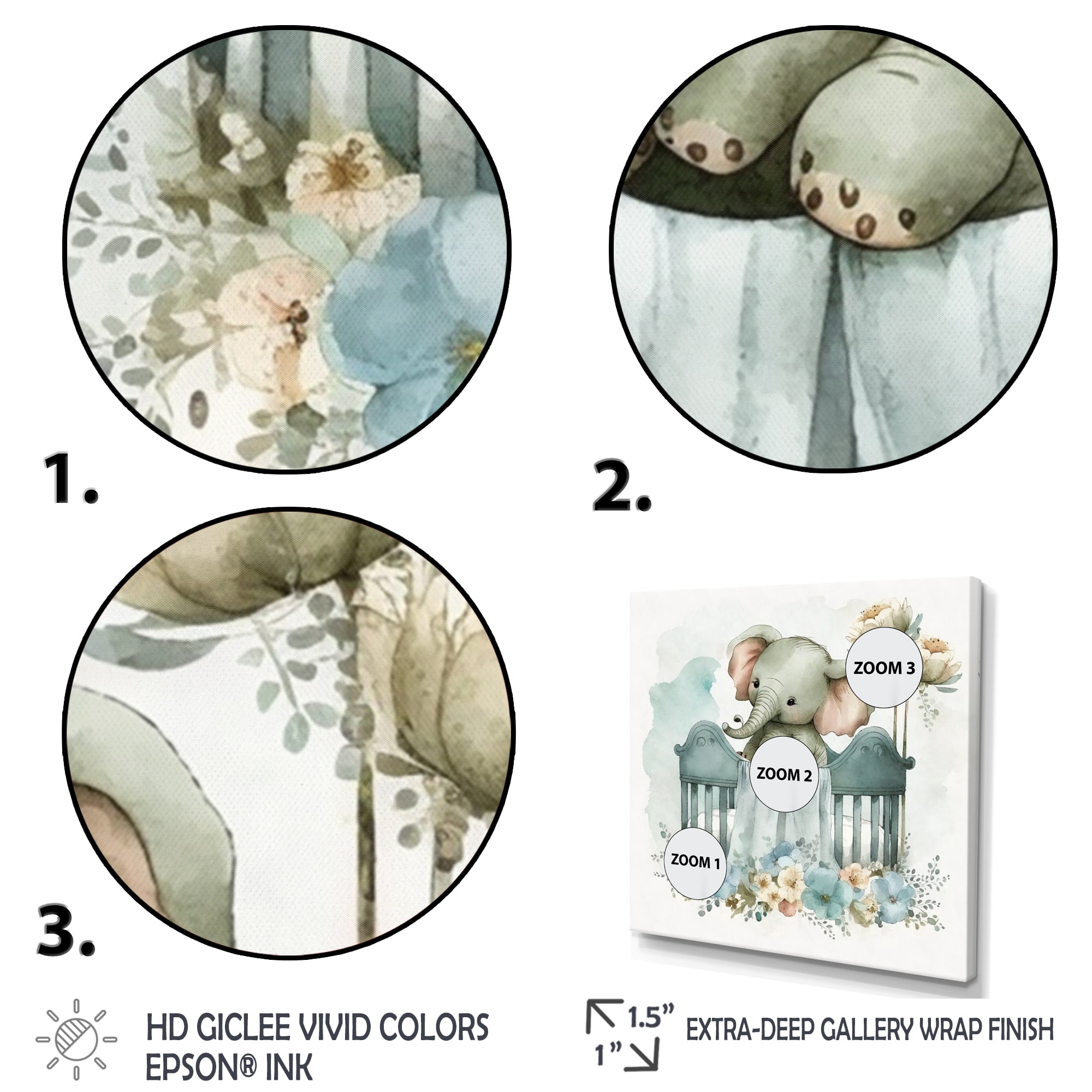 Designart Baby Elephant In Crib With Flowers I Canvas Wall Art