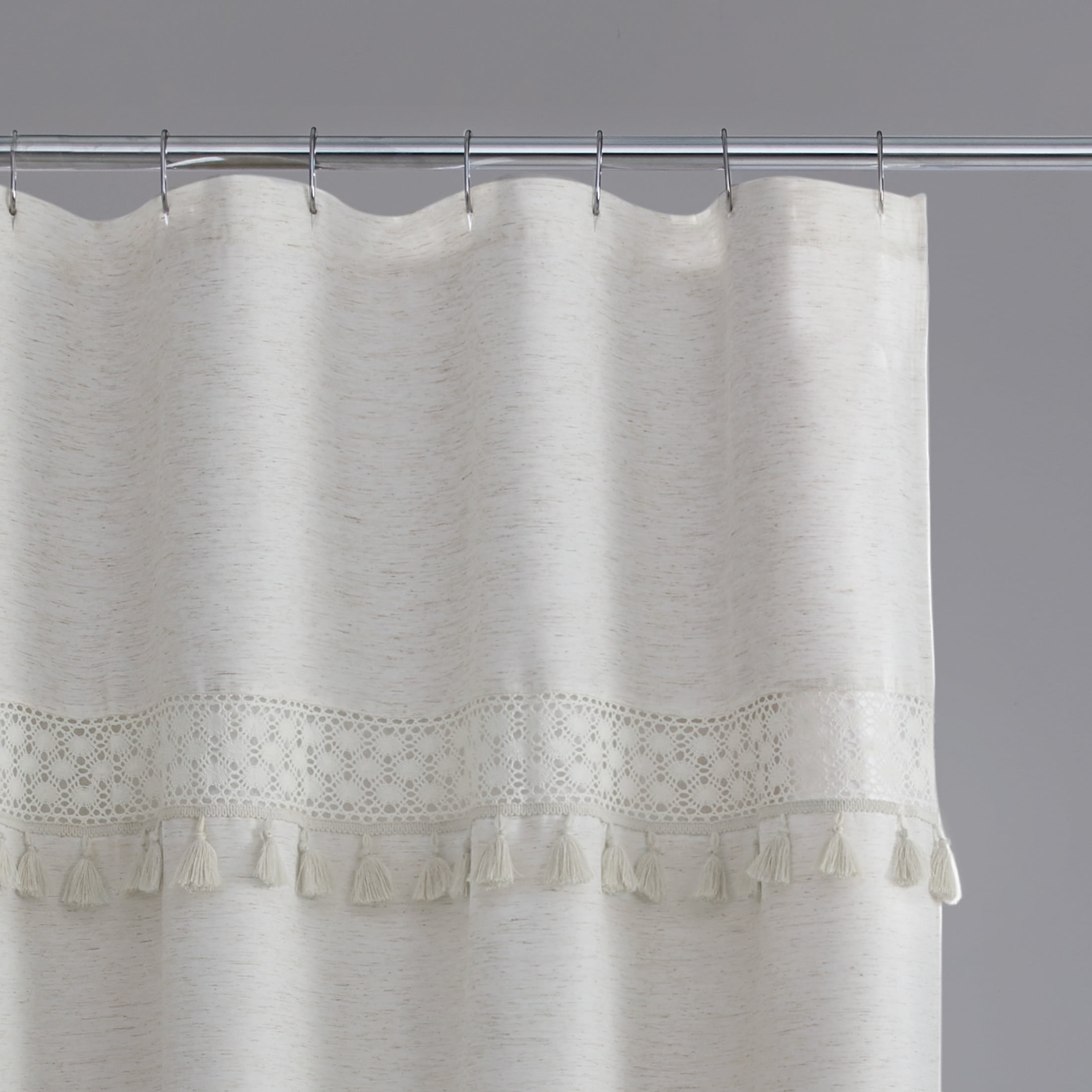 Better Homes & Gardens Crochet Shower Curtain – Beige Linen Look, 72" x 72" – Eco-Friendly Polyester Blend Bathroom Décor