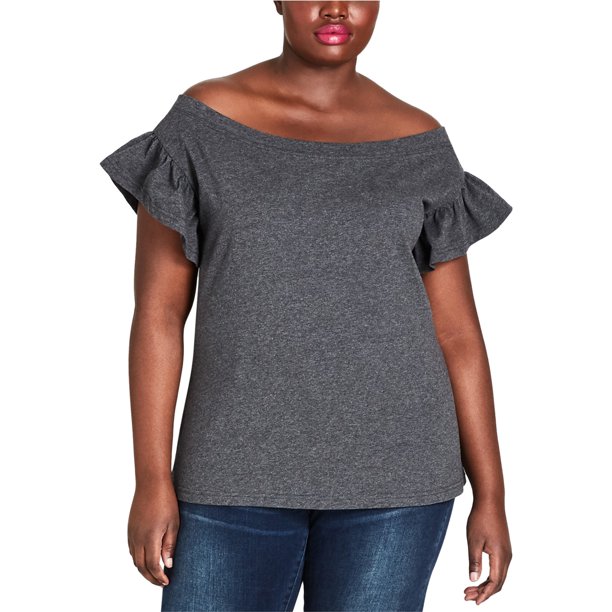 City Chic Blusa con Manga Flutter para Mujer carbón S/16W City Chic Pullover