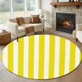 thumbnail image 2 of Yellow Striped Large Area Rugs for Bedroom Living Room, Soft Non Slip Carpet Bedside Rug, Modern Farmhouse Yellow White Stripes Round Floor Cover Kitchen Accent Rug 8' for Dining Room/Office, 2 of 9