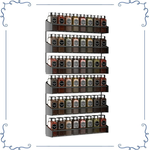 Auledio 2 Pack 3 Tier Metal Spice Rack Organizer Wall-Mount Seasoning Jars Shelf for Cupboard, Pantry Door, Black