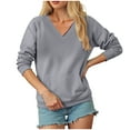 thumbnail image 7 of larppty Womens Sweatshirts V Neck Long Sleeve Soft Sweatshirt Oversized Fall Fashion Hoodies Pullover with Pocket (Grey, XL), 7 of 7