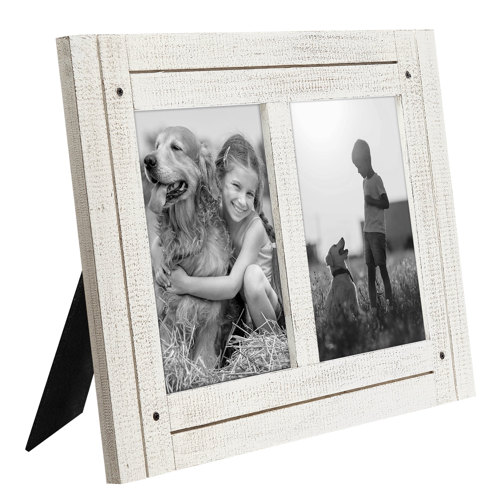 Americanflat 5x7 Collage Picture Frame with Glass aspen distressed photos comes ready built sawtooth stand - White