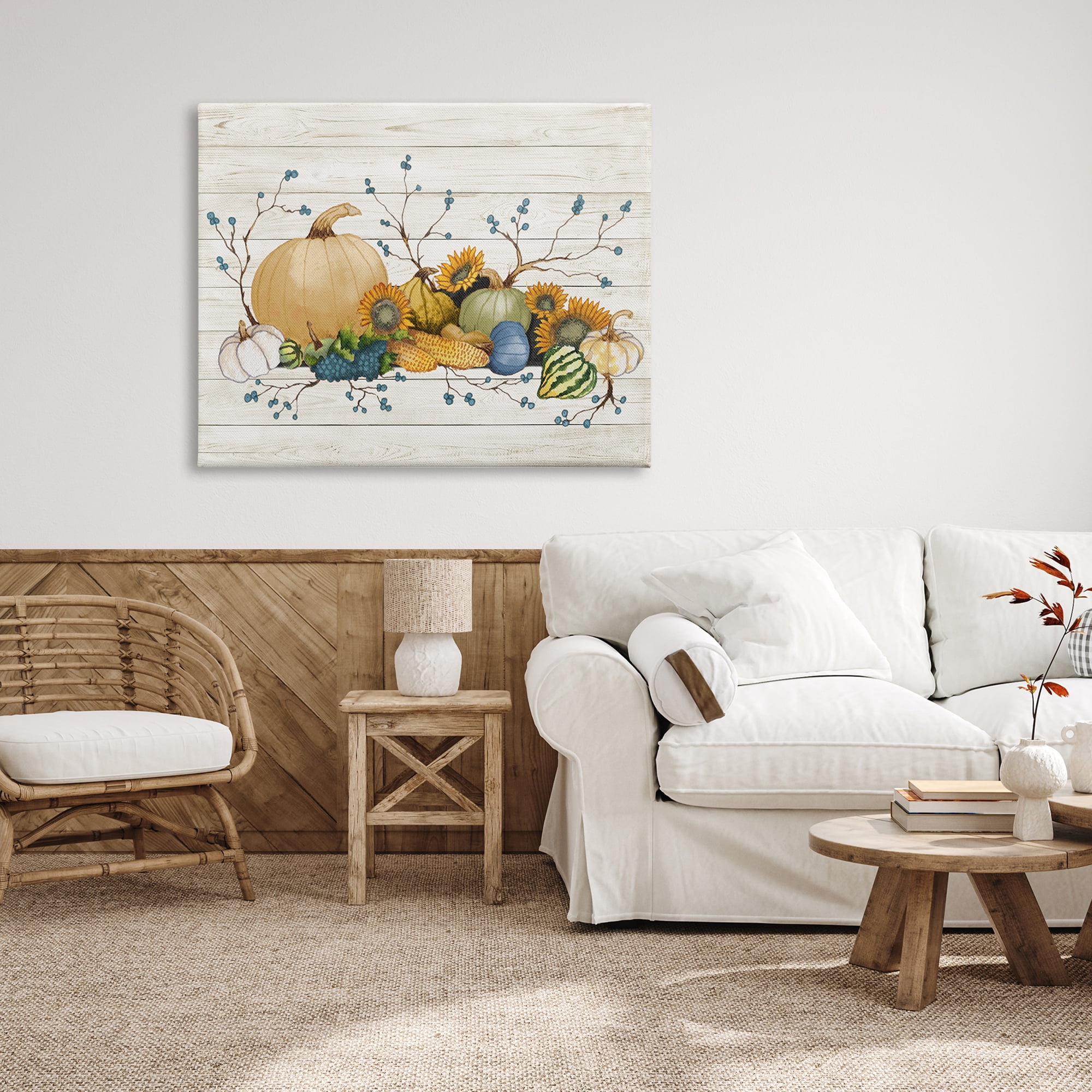 Rustic Abundant Harvest Vegetables Fall Botanical Spread Botanical & Floral Painting Gallery-Wrapped Canvas Print Wall Art