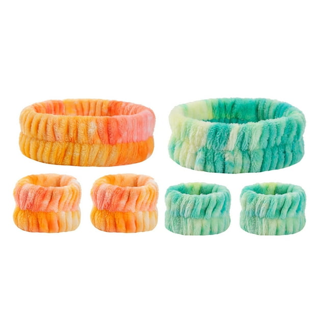 Juego de 2 diademas de spa, muñequeras para lavarse la cara, muñequeras de toalla, diadema para el cabello, muñequera para lavarse la cara