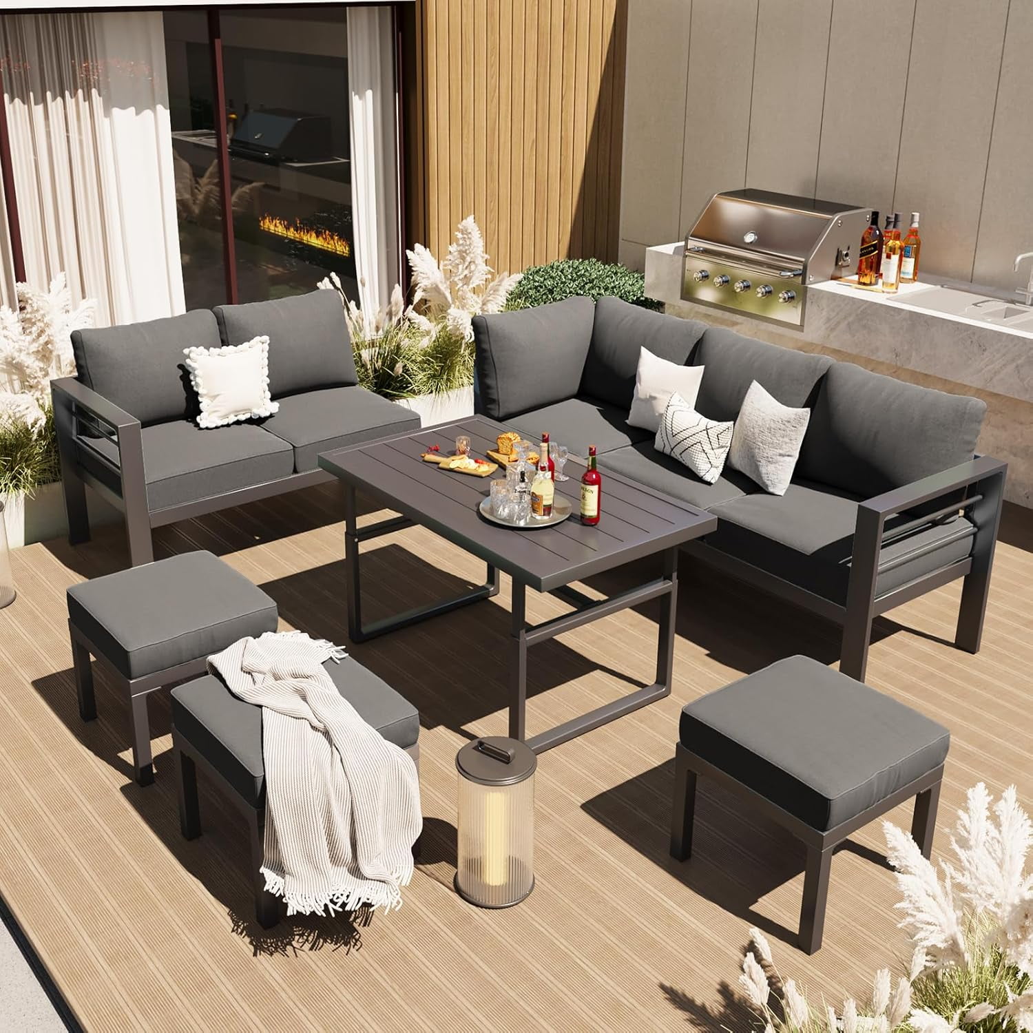 AECOJOY Aluminum Patio Furniture Sets with Waterproof Cloth Cover Outdoor Conversation Sets on Sale for Backyard,Dark Grey