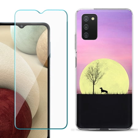 Slim-Fit TPU Fashion Phone Case for Samsung Galaxy A03s with Tempered Glass Screen Protector by OneToughShield ® - Moonlight Dachshund