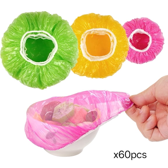 ACDANC Plastic Bowl Covers Elastic Reusable - 60PCS Fresh Keeping Bags,3 Size Food Covers Stretch,Shower Cap Bowl Storage Covers(6/8/10inch)