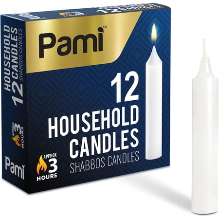 PAMI Traditional Shabbat Taper Candles, 12-Pack White