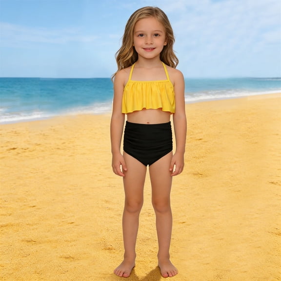 Kids Girls Swimsuit 2 Piece Bathing Suit Tiered Ruffled Quick Dry Beach Summer Swimsuits for Girls Kids Bathing Suit for Girls 7-8 Years