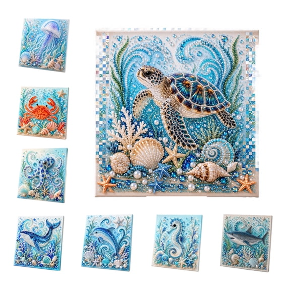 Ocean Theme Pearl Art DIY Kit, Ocean Pearl Painting Craft with Octopus, Waves, Seashells and Starfish, Coastal Pearl Art for Adults & Beginners, Beach Wall Decor