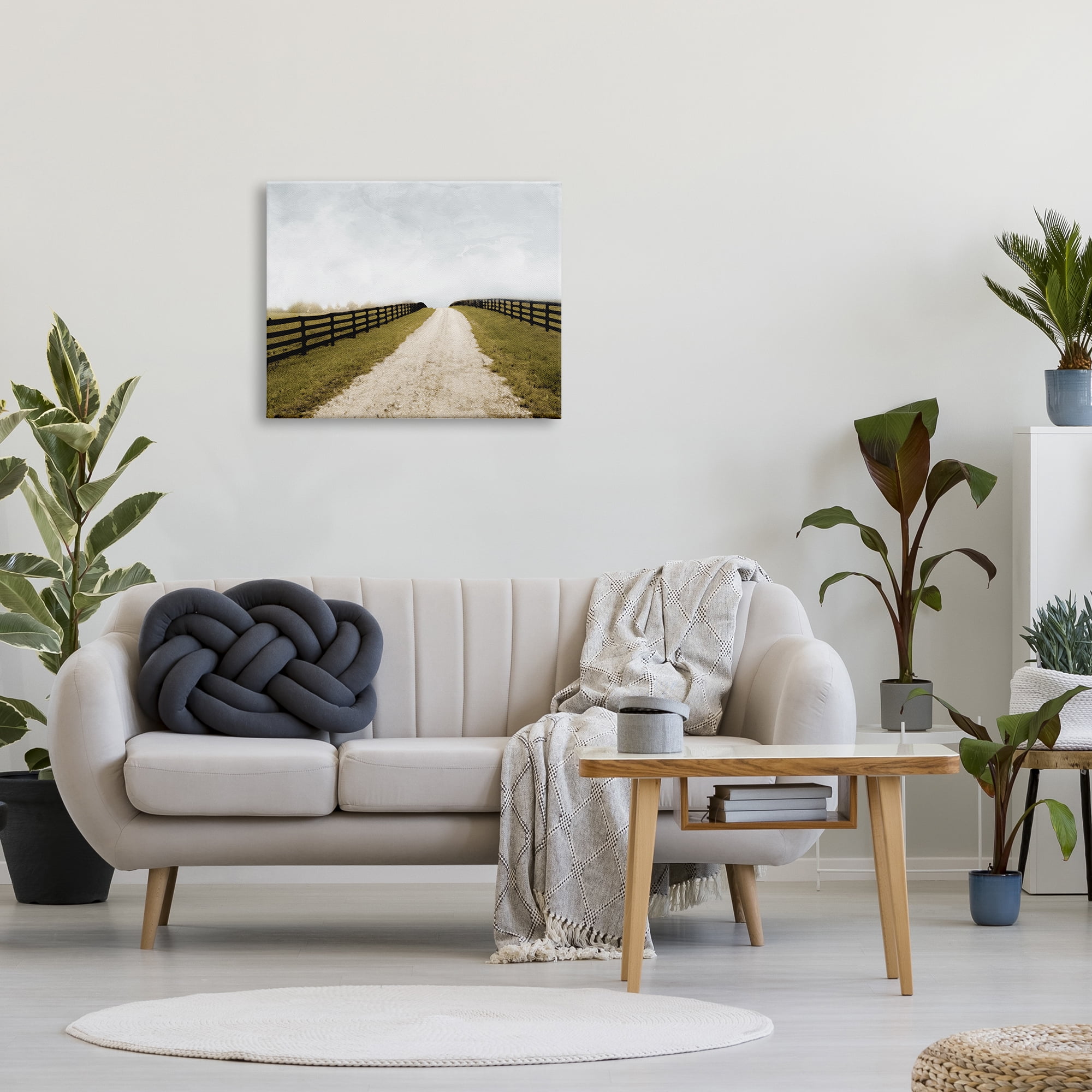 Stupell Industries Farmland Path with Fence Landscape Painting Gallery Wrapped Canvas Art Print Wall Art, 30 x 24