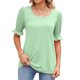 thumbnail image 1 of Tops de manga corta abombada para mujer, elegantes, informales, sueltos, con puños fruncidos, camisas de verano con cuello cuadrado para mujer, para fiesta de trabajo diario, verde claro XXL, 1 of 5