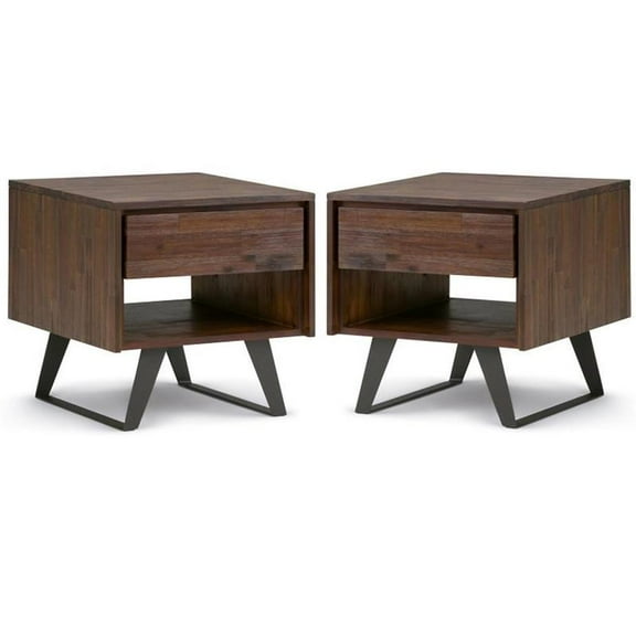 Home Square 2-Piece 1-Drawer End Table Set in Distressed Charcoal Brown