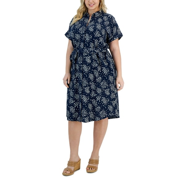 Style & Co Plus Size Floral Print Shirtdress Floral Blue 3X