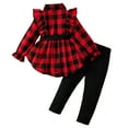 thumbnail image 6 of newwalpole Kid Toddler Girl Clothes Bowknot Button Down Collor Shirt Ruffle Long Sleeve Top Slim Fit Pants Fall Winter Outfit Set Red for Size 5-6 Years, 6 of 6