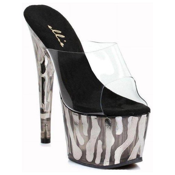 Ellie Shoes E-709-Rugged 7 Inch Womens Mule With Metallic Zebra Pattern. White / 8