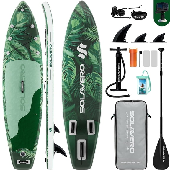 SOLAVERO Inflatable Stand Up Paddle Board with SUP Accessories, Anti-Slip EVA Deck, 11'×33" Blow Up Paddle Board Adults & Youth