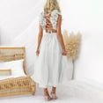 thumbnail image 6 of Summer Dresses for Women 2024 Plus Size Fashion Sleeveless Solid Color Lace Pleated Skirt Dress Short Sleeve V-neck Ankle-length Dress Womens plus $15 & under, 6 of 6