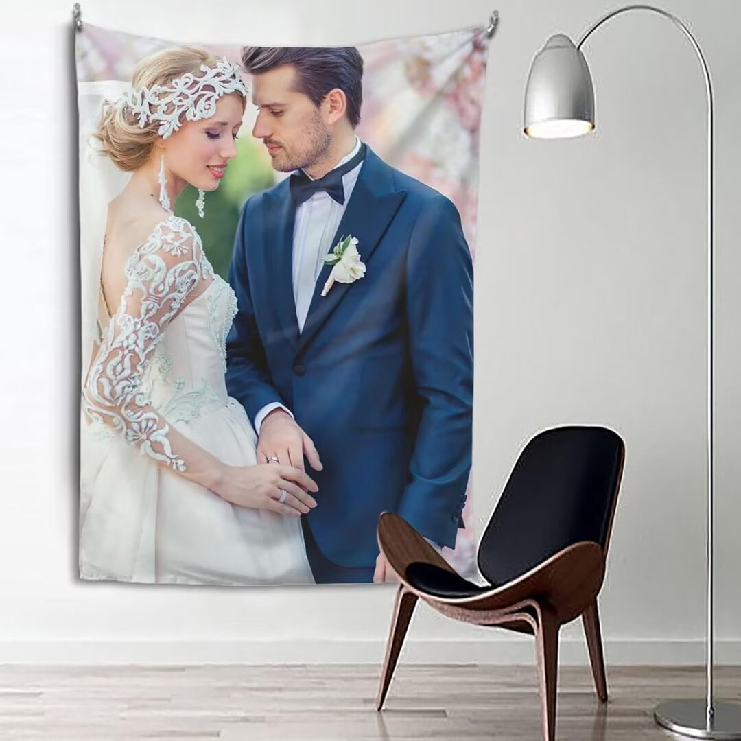 AISENIN Custom tapestry Personalized backdrop with name and photo customized wall hanging For wedding birthday father's mother's day gift and bedroom aesthetic 60 X 90 in