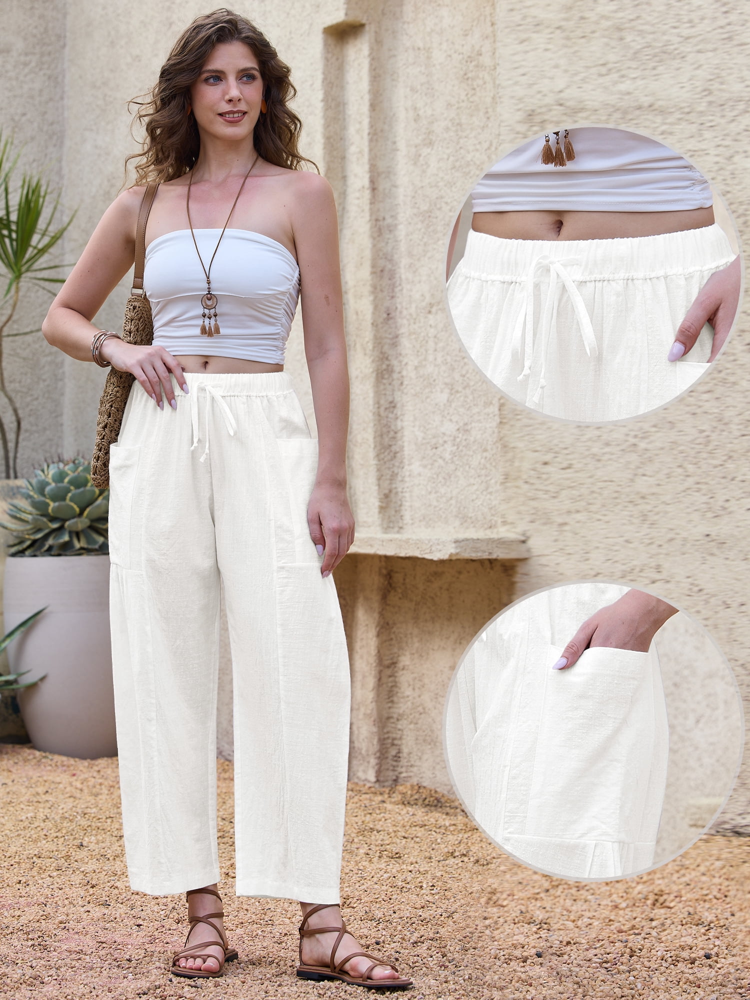 DARING DIVA Women's Cotton Wide Leg Trousers Medium White