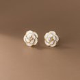 thumbnail image 4 of Solid 925 Sterling Silver Camellia Flower Stud Earrings for Women Teens Flower Stud Earrings Pearl Studs, 4 of 12