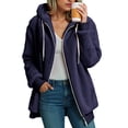 thumbnail image 2 of larppty Women's Fashion Winter Coats Sherpa Fleece Oversized Trendy Jackets Warm Outerwear Hooded with Pockets (Dark Blue, 4XL), 2 of 5